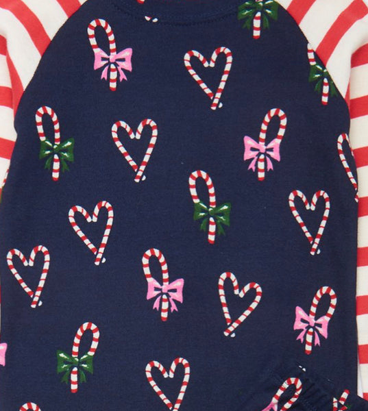 CANDY CANE HEART ORGANIC COTTON FOOTED COVERALL