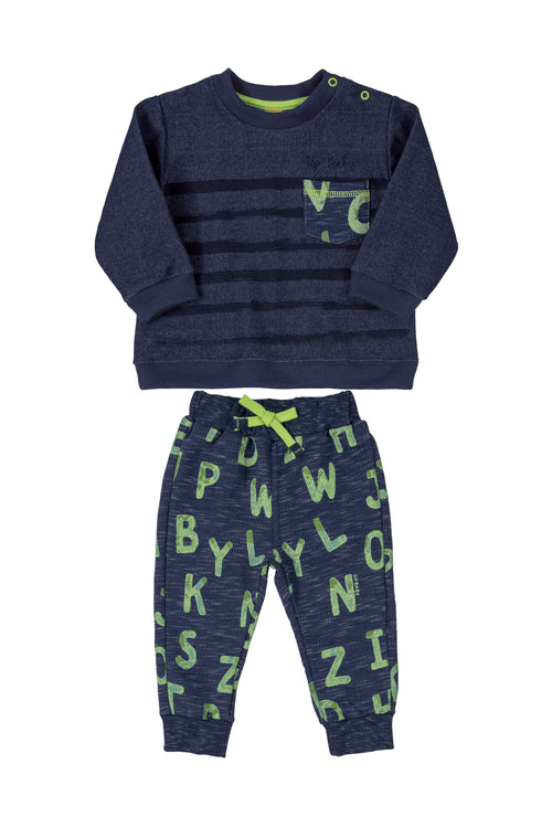 BLUE ALPHABET SWEATSHIRT AND SWEAT PANTS SET