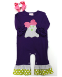 Baby girl friendly ghost ruffled romper by Natalie Grant Clothing.