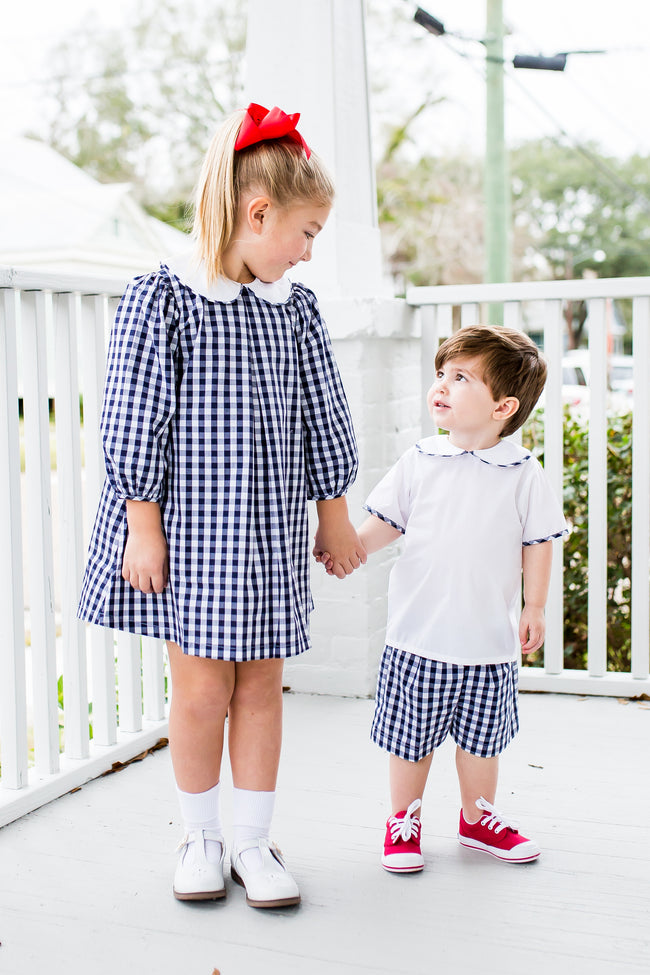 GINGHAM DRESS IN NAVY BY LULLABY SET #19210B