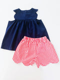 SAGE AND LILY NAVY & RED GINGHAM SCALLOPED SHORT SET