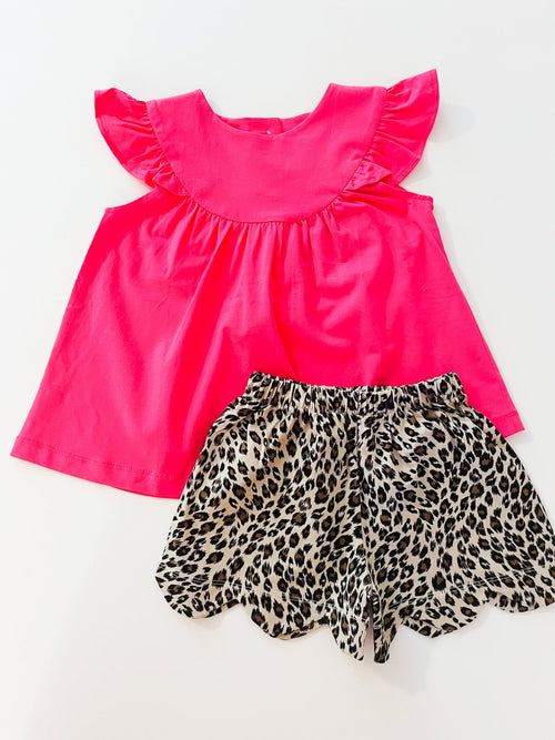 SAGE AND LILY PINK & LEOPARD SCALLOPED SHORT SET